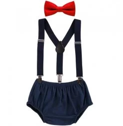 Cake Smash Setje Jongen Blauw Rood Strik