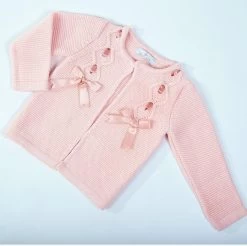 Vest Meisje Knit Luxe Poeder Roze Satijnen Strik New