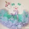 Unicorn Outfit Birthday Girl Mint Lila Flower De Luxe 3 Delig Korte Of Lange Mouw