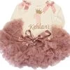 Verjaardag Set 1 Jaar Petticoat Dusty Pink & Metallic Old Pink Cijfer Met Naam Mogelijk