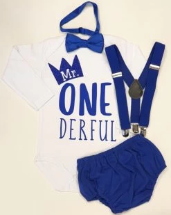 Cake Smash Setje Jongen Blauw Compleet Met Verjaardagsromper