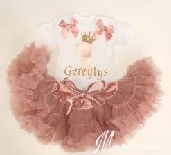 Verjaardag Set 1 Jaar Petticoat Dusty Pink & Metallic Old Pink Cijfer Korte Mouw