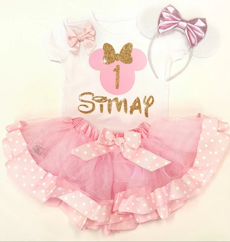 Minnie Mouse Verjaardag Tutu Roze Goud 1 Jaar Set Met Naam 1 Minnie Mouse Verjaardag Tutu Roze Goud 1 Jaar Set Met Naam