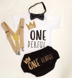 Cake Smash Setje Jongen Goud Zwart Compleet Met Verjaardagsromper