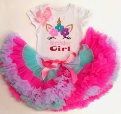 Unicorn Set Power Pink Birthday Girl De Luxe Top + Rok