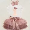 Verjaardag Set 1 Jaar Soft Layers Rok Mauve - Oude Roze Met Naam Lange Mouw Mogelijk.