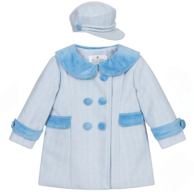 Gevoerde Mantel Jas Blauw Met Bijpassende Pet 2 Gevoerde Mantel Jas Blauw Met Bijpassende Pet - Afbeelding 2