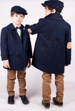 Gevoerde Mantel Jas Blauw Met Bijpassende Pet + Sjaal