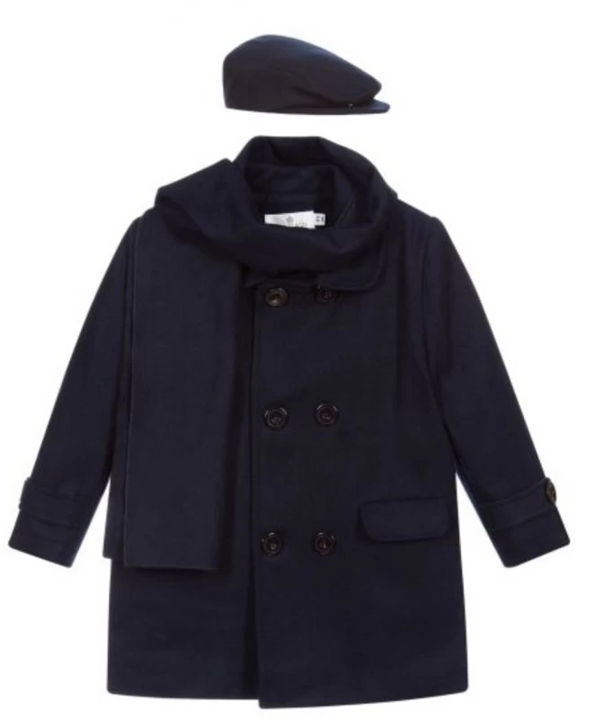 Gevoerde Mantel Jas Blauw Met Bijpassende Pet + Sjaal 2 Gevoerde Mantel Jas Blauw Met Bijpassende Pet + Sjaal - Afbeelding 2