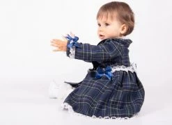 Jurkje Ruit Blauw Met Broek En Haarband + Eventuele Schoentjes