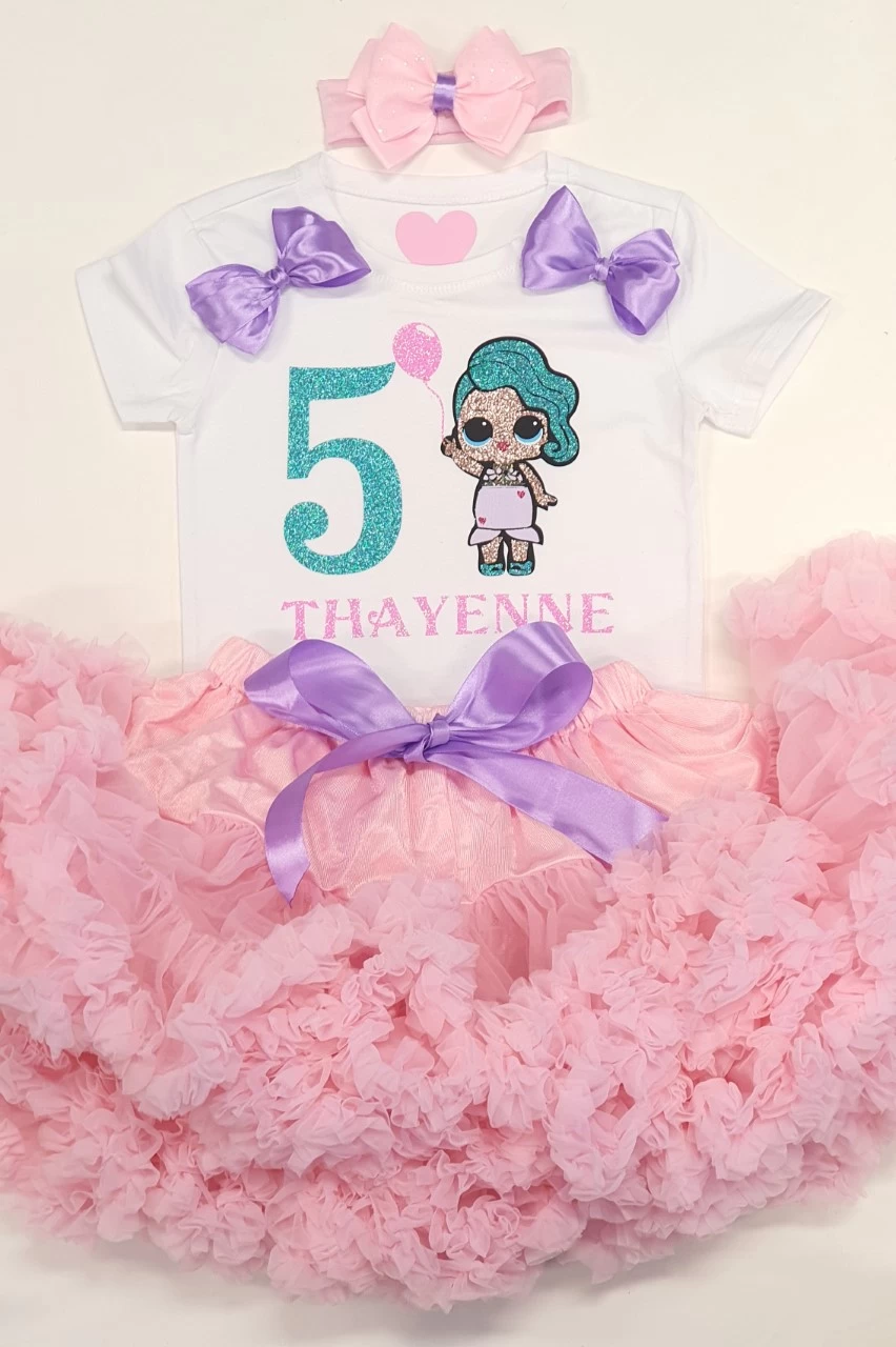 LOL Verjaardag Petticoat Set Roze Lila Luxe Met Naam + Haarband 2 LOL Verjaardag Petticoat Set Roze Lila Luxe Met Naam + Haarband - Afbeelding 2
