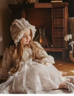 Brocante Jurk Politano Spanisch Style De Luxe Ecru + Bijpassende Bonnet 92 - 122 -Kinderserie Winkel 1884575010