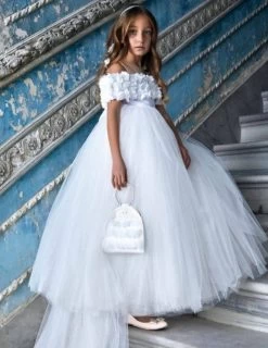 Lange Feestjurk Wit Jurk Off Schoulder Ultra Luxe Met Sleep 110-164